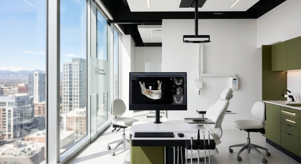 3D digital treatment planning for a dental implant on a computer monitor at Dental Elements.