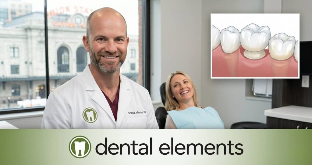 Dr. David Thurman presenting same-day dental crowns to a patient at Dental Elements in Denver, CO